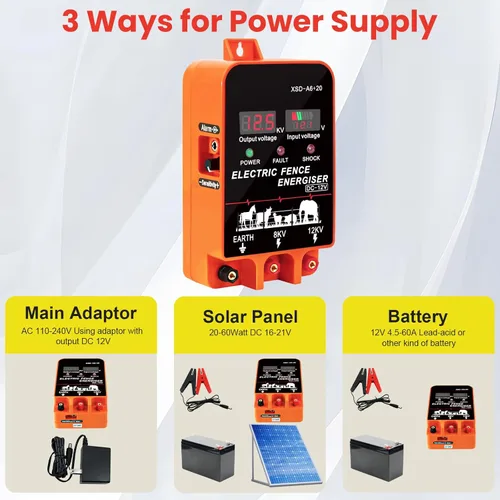 Miniatura 6 de Cargador de valla eléctrica PROOVEELLY de 5.5 joules, 10 millas, alimentación AC DC 2 en 1, entrada 12 V, salida 8 kV o 12 kV, con pantalla