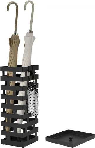 Miniatura 9 de Tudomro Soportes de paraguas para entrada, soporte de paraguas de metal grande de 3.94 x 11.81 x 16.93 pulgadas con bandeja de agua extraíble y Negro