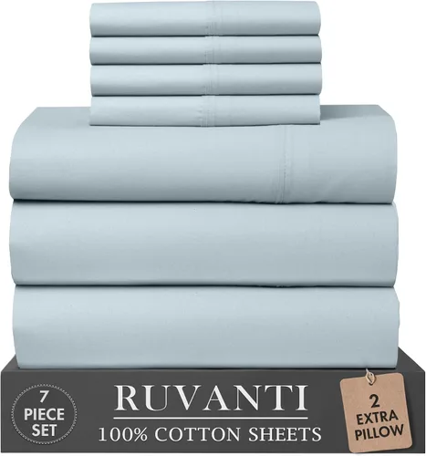 Miniatura 17 de RUVANTI 6 Piezas Sábanas de Algodón - 100% Algodón Natural Suave, Ligeras y Transpirables Sábanas de Percal Crujiente, Sábanas de Cama Tamaño Full