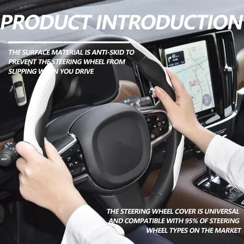 Miniatura 7 de 2 piezas fundas de volante de fibra de carbono de ajuste universal, antideslizante, protector de volante segmentado, accesorios interiores de Blanco