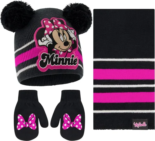 Disney Girls Toddler Winter Hat Scarf Mittens Set 2-4 Or Minnie Mouse Hat Scarves Kids Gloves Sets 4-7