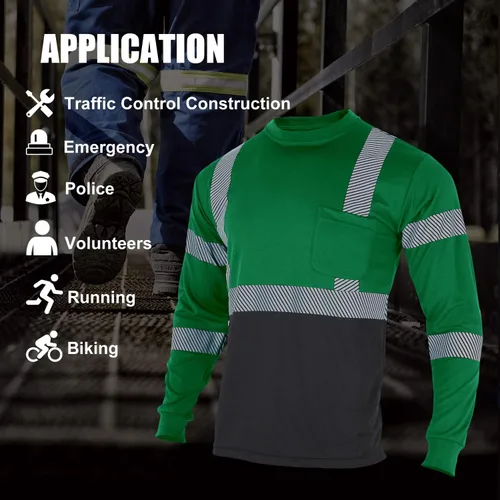 Miniatura 6 de FONIRRA Paquete de 2 camisetas de seguridad de alta visibilidad para hombre, reflectantes, clase 2, ANSI Hi Vis, camisa de trabajo de manga larga