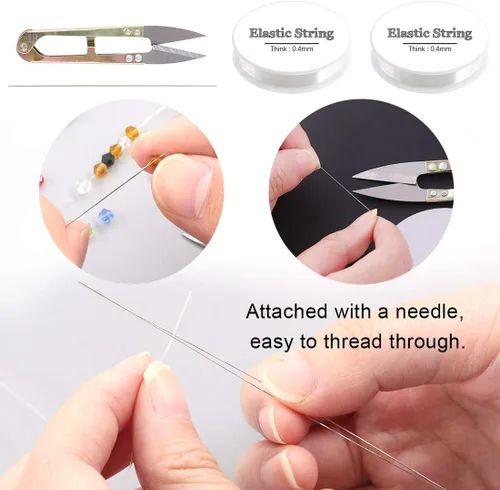 Miniatura 4 de Glarks Juego de 1800 cuentas de cristal de 5/64 pulgadas, cuentas facetadas de cristal con forma de bicono de 15 colores con cuerda elástica