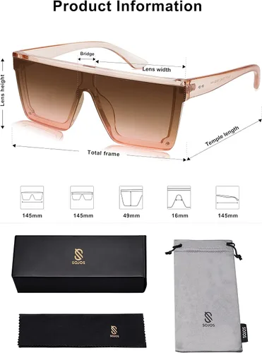 Miniatura 5 de SOJOS SJ2117 - Gafas de sol cuadradas grandes para mujer, marco grueso, parte superior plana con espejo, lentes siamesas, tamaño más grande