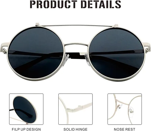 Miniatura 4 de J&L Glasses Gafas de sol redondas retro abatibles Seampunk