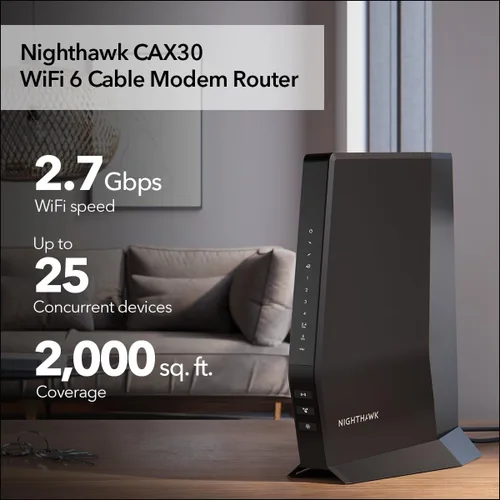 Miniatura 2 de NETGEAR Nighthawk Combo de Módem y Enrutador (CAX30) DOCSIS 3.1 Módem de Cable y Enrutador WiFi 6 - AX2700 2.7 Gbps - Compatible con Xfinity