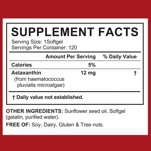 Miniatura 7 de Suplementos de astaxantina de 12 mg, suplementos antioxidantes de astaxantina premium, apoyo para los ojos, el cerebro, las articulaciones, la salud
