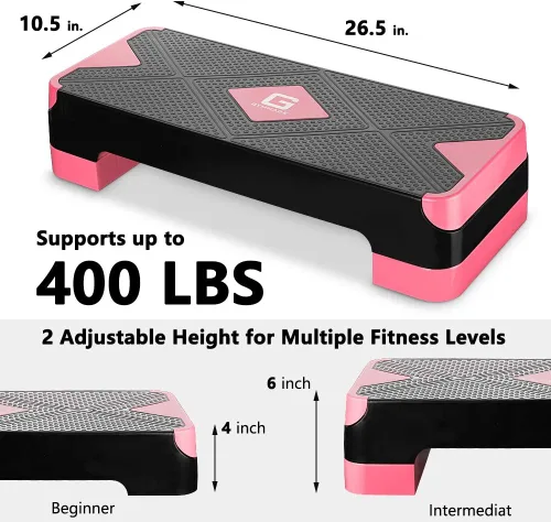Miniatura 4 de GYMMAGE Stepper aeróbico de entrenamiento ajustable, plataforma de ejercicios aeróbicos con 2 elevadores, plataforma de ejercicios para fitness