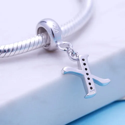 Miniatura 101 de ABUN Abalorio de plata de ley 925 con letra A a la Z, espaciador de inicial, con circonita cúbica transparete colgante, auténtica, para pulseras
