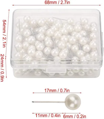 Miniatura 8 de Oumefar 200 alfileres de perlas, tachuelas decorativas para el pulgar, redondas, cortas, perlas, bolas de dibujo, alfileres de mapa, caja de costura
