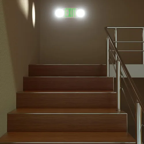 Miniatura 7 de FREELICHT Paquete de 6 letreros de salida verdes con luces de emergencia, dos luces LED de emergencia ajustables con batería, señal de salida