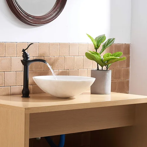 Miniatura 6 de BWE Grifo de Lavabo Tipo Vasija Negro Mate Cascada de Un Solo Orificio con Manija y Tapón de Desagüe Pop-Up Ensamblaje y Manguera de Suministro