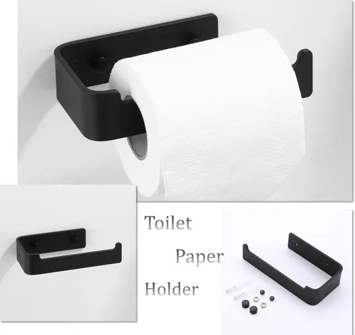 Miniatura 4 de SHUNLI Juego de accesorios de baño de 4 piezas, juego de toallero negro de 15.7 in/toallero de mano, soporte de papel higiénico/gancho de toalla