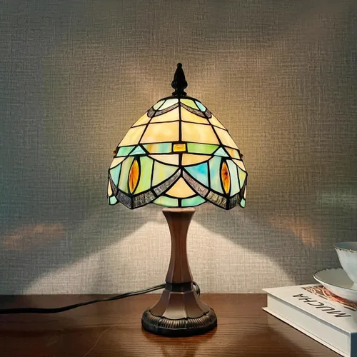 Miniatura 2 de Tiffany - Lámpara de mesa pequeña con vitrales, luz de mesa de estilo antiguo, lámpara de noche vintage para sala de estar, dormitorio, mesita