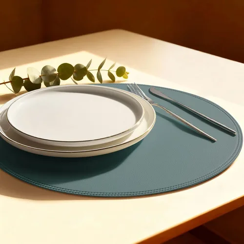Miniatura 8 de Round Vinyl Beige Placemats Set of 6, Faux Leather Waterproof Wipeable Heat Resistant Place Mats, Washable Table Mats for Halloween, Thanksgiving &