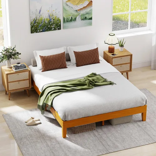 Miniatura 3 de BLKMTY Marco de cama de madera, cama tamaño Queen sin plataforma de cabecero, con espacio de almacenamiento inferior, fácil montaje, no necesita