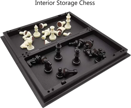 Miniatura 5 de Juego de ajedrez magnético de viaje de 9.8 pulgadas para adultos y niños, con tablero de ajedrez plegable portátil para exteriores, color blanco