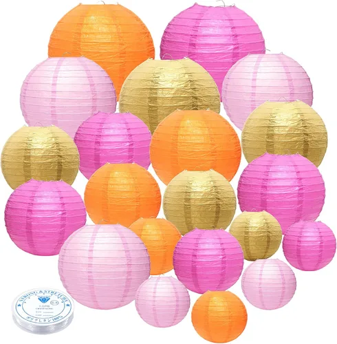 Miniatura 18 de 21 linternas de papel decorativas para fiestas, 4/6/8/10 pulgadas, linternas de papel colgantes chinas redondas para bodas, cumpleaños, baby shower