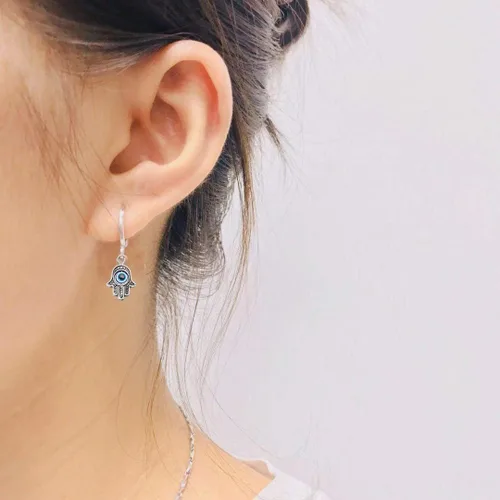 Miniatura 3 de RUIZHEN Pendientes de aro vintage turco de ojo turco Hamsa mano de Fátima para mujer