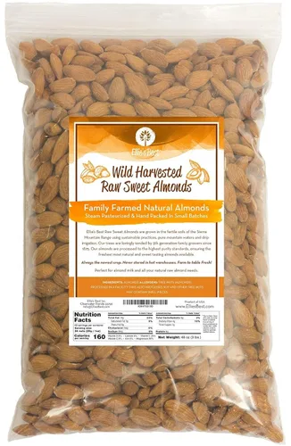 Almendras crudas dulces cosechadas silvestres, frescas y rellenas, pasteurizadas al vapor de forma natural, almendras 100% naturales, cultivadas en