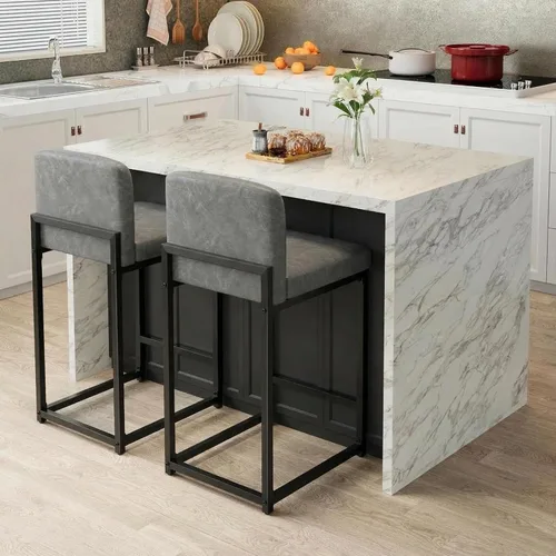 Miniatura 20 de GarveeHome Juego de 2 taburetes de bar, modernos taburetes de bar de altura de mostrador con respaldo y reposapiés, taburetes de bar tapizados