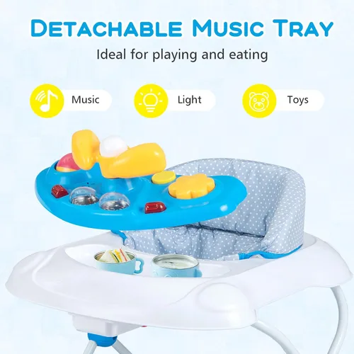 Miniatura 6 de BABY JOY Andador de bebé, caminador de actividad plegable 4 en 1 con altura ajustable, música, luces, caminador de empuje antivuelco para niños