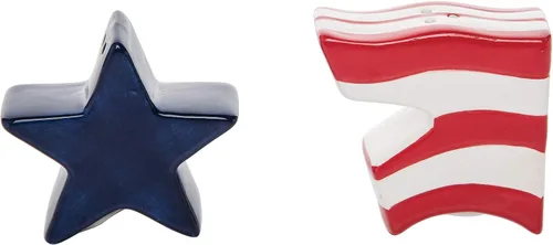 C&F Home Juego de salero y pimentero de cerámica con bandera estadounidense, versátil verano, patriótico, 4 de julio, Estados Unidos, estrellas,