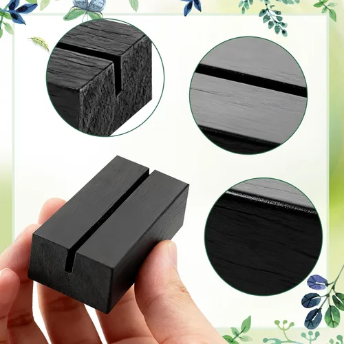 Miniatura 3 de 15 soportes de madera para números de mesa, soportes de madera para tarjetas, soporte para fotos, soportes acrílicos para ceremonia, fiesta de Negro