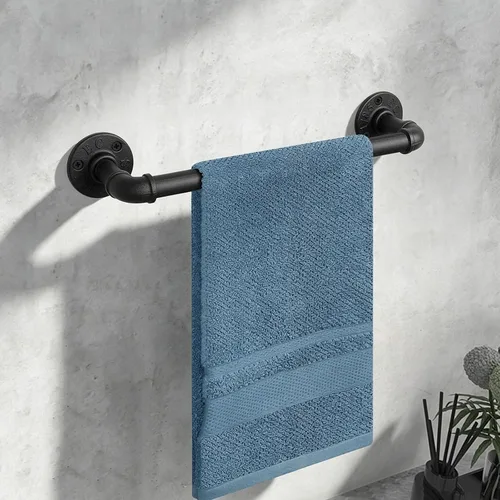 Miniatura 4 de Toallero de Tubo Industrial, Barra de Toalla, Soporte de Toalla Montado en Pared de Granja Rústica para Baño (Negro, 30 cm)
