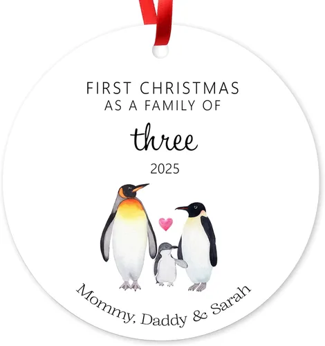Miniatura 15 de Adorno de Navidad de familia de 3 2025, adorno personalizado para la primera Navidad del bebé, recuerdo de adorno familiar con tema de oso, 3.5 Co-03