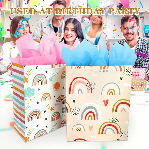 Miniatura 4 de Bolsa de regalo para niñas, bolsa de regalo grande de cumpleaños, juego a granel que incluye 2 bolsas de regalo de papel con papel de seda, bolsas