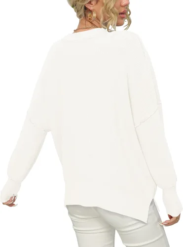 Miniatura 5 de LOGENE Women's Oversized Batwing Long Sleeve Crewneck Side Slit Ribbed Knit Pullover Sweater Tops