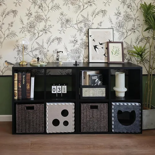 Miniatura 17 de IRONMIX Organizador de almacenamiento de 5 cubos de metal, estantería corta negra, soporte de TV para televisores de hasta 40 pulgadas, centro