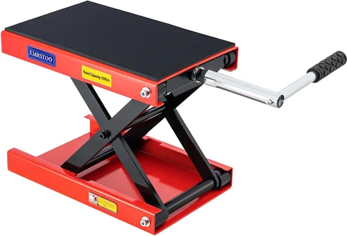 Gato de motocicleta de 1200 libras, soporte de elevación de motocicleta para motocross, ATV, gato de tijera con manivela y barra disyuntora (rojo)