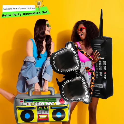 Miniatura 4 de 10 piezas de decoraciones inflables de los años 80 y 90, incluye radio inflable Boombox, teléfono móvil inflable, lentes inflables para decoraciones