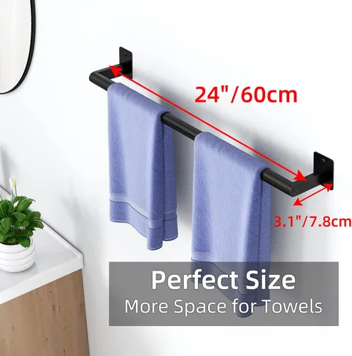 Miniatura 6 de Toallero de baño, toallero de 24 pulgadas para montaje en pared de baño, organizador de toallas de mano resistente, barra de toalla moderna