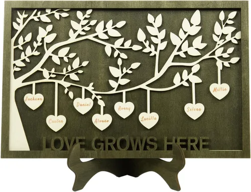 Miniatura 11 de Joyforisa Regalos para mamá y abuela, marco personalizado del árbol de la vida con corazones y nombres, marco de árbol familiar de madera Estilo 1