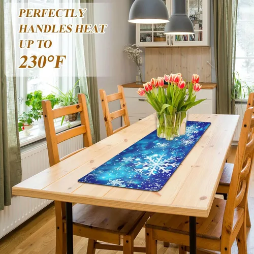 Miniatura 5 de ALAZA Salvamanteles de copos de nieve con purpurina azul de Navidad, 40 pulgadas de largo, salvamanteles para ollas y sartenes calientes, protector