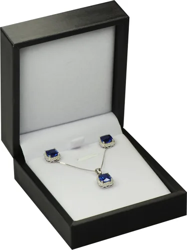 Juego de collar y aretes de color negro, caja de regalo de lujo, suave al tacto, piel sintética, material de collar, cadena colgante, caja de