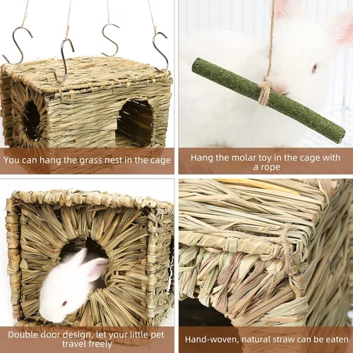 Miniatura 6 de Bunny Grass House - Escondite de césped natural comestible hecho a mano para conejos, conejillos de indias y animales pequeños para jugar, dormir