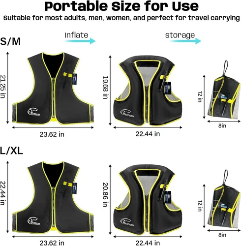Miniatura 6 de Rrtizan Chaleco inflable de esnórquel para adultos, chaleco de esnórquel de viaje para esnórquel, paddleboard, natación, chaleco de esnórquel