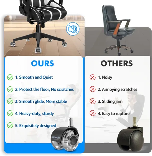Miniatura 4 de Sytopia Base de silla de oficina de 28 pulgadas con ruedas, juego de 5, base de silla de escritorio resistente de 2600 libras, ruedas suaves y Negro