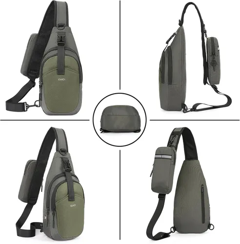 Miniatura 6 de CLUCI Bandolera para hombre, bandolera, cangurera, mochila para el pecho, multiusos para viajes, senderismo, ciclismo, camping, 0-1 Verde