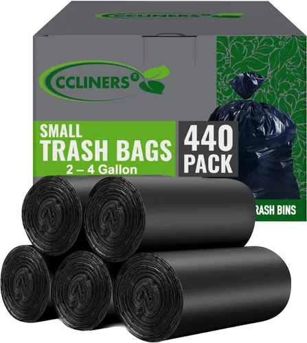 Bolsas de basura negras pequeñas de 2 a 4 galones (440 bolsas), bolsas de basura de plástico, bolsas de basura de 2 galones, 3 galones y 4 galones