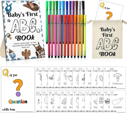 Miniatura 19 de Geelin 51 piezas de libro ABC del primer libro ABC del bebé, libro de visitas, alternativa educativa, 26 tarjetas para colorear del alfabeto de la A