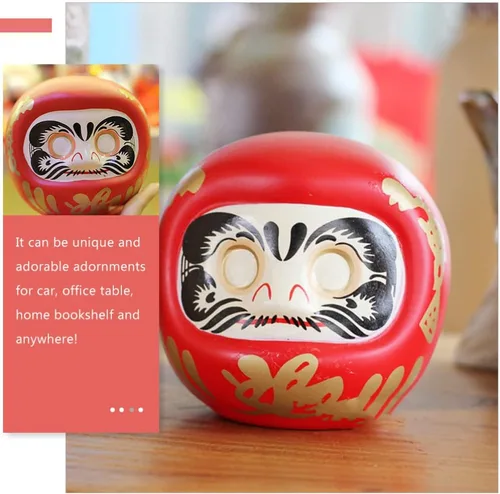 Miniatura 7 de Tofficu Hucha japonesa Daruma – Figura de cerámica roja Daruma para decoración del hogar, ahorro para niños y decoración zen japonesa – 4.33 pulgadas