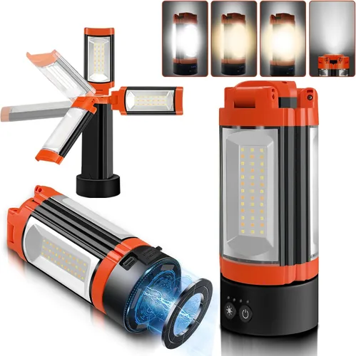 Miniatura 9 de Luz de campamento recargable de 12000 mAh con soporte ajustable, luz de trabajo inalámbrica con 3 cabezales de lámpara LED, linterna de emergencia