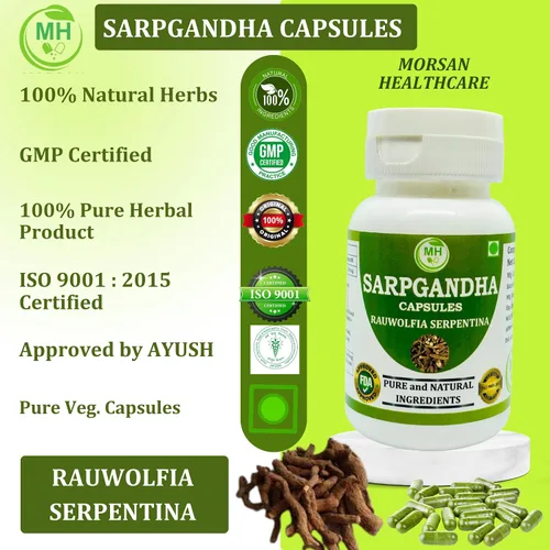 Miniatura 5 de Morsan Healthcare Sarpgandha (Rauvolfia Serpentina) 500 mg. Cápsulas, suplemento puro y herbario 60 mg. Veg. Cápsulas