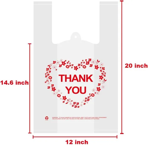 Miniatura 2 de LazyMe Thank you T Shirt Bag, Bolsas De Plastico Para Negocio, Bolsas de plástico blanco con asas, tamaño estándar de supermercado, 12 x 20 pulgadas