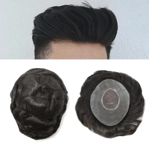 Miniatura 7 de Sistema de cabello humano tipo tupé para hombre, mono tupé para hombres, postizos de repuesto para cabello masculino, protesis capilar para hombre
